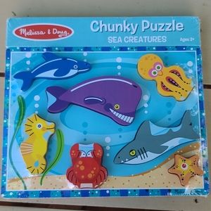 Melissa & Doug Chunky Wooden Puzzle New, Sea Life